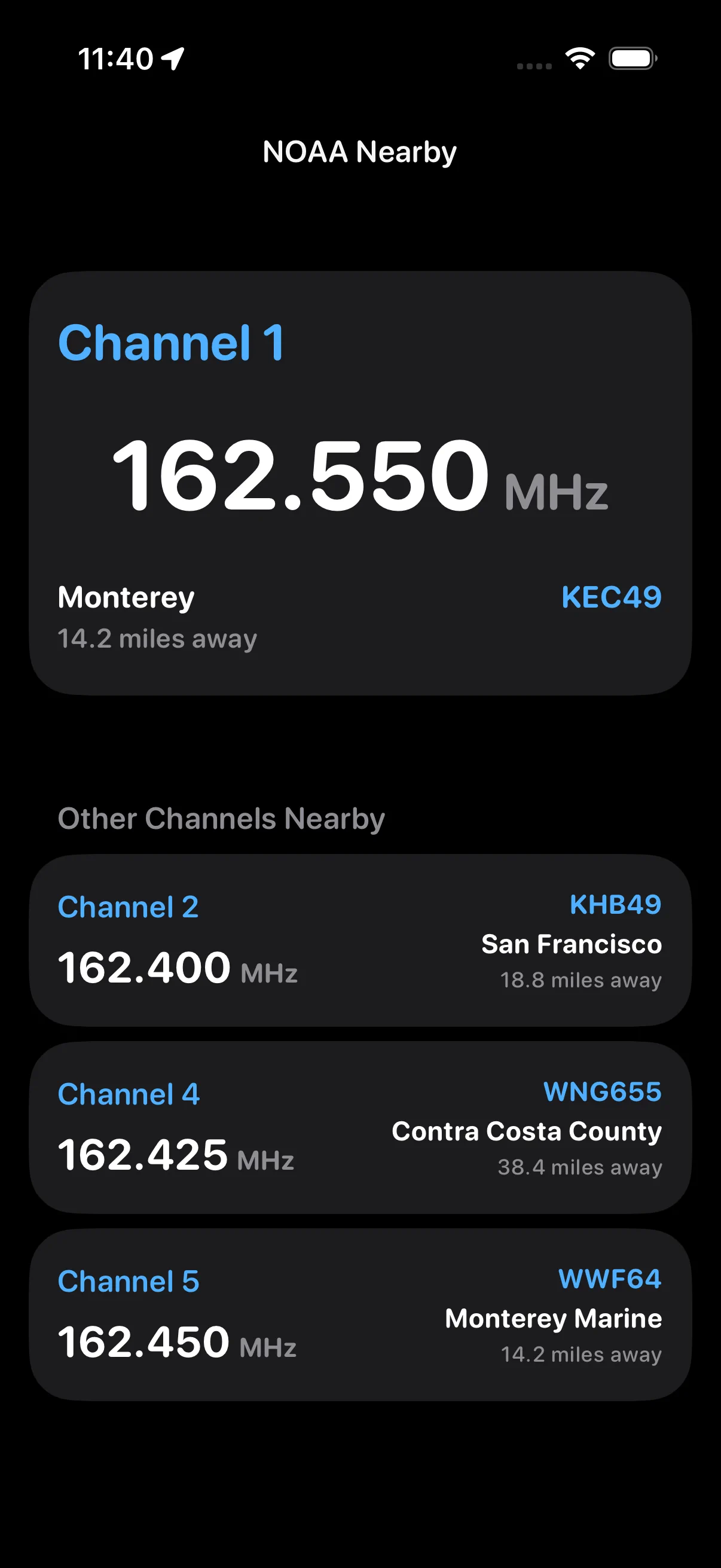 NOAA Nearby app screenshot